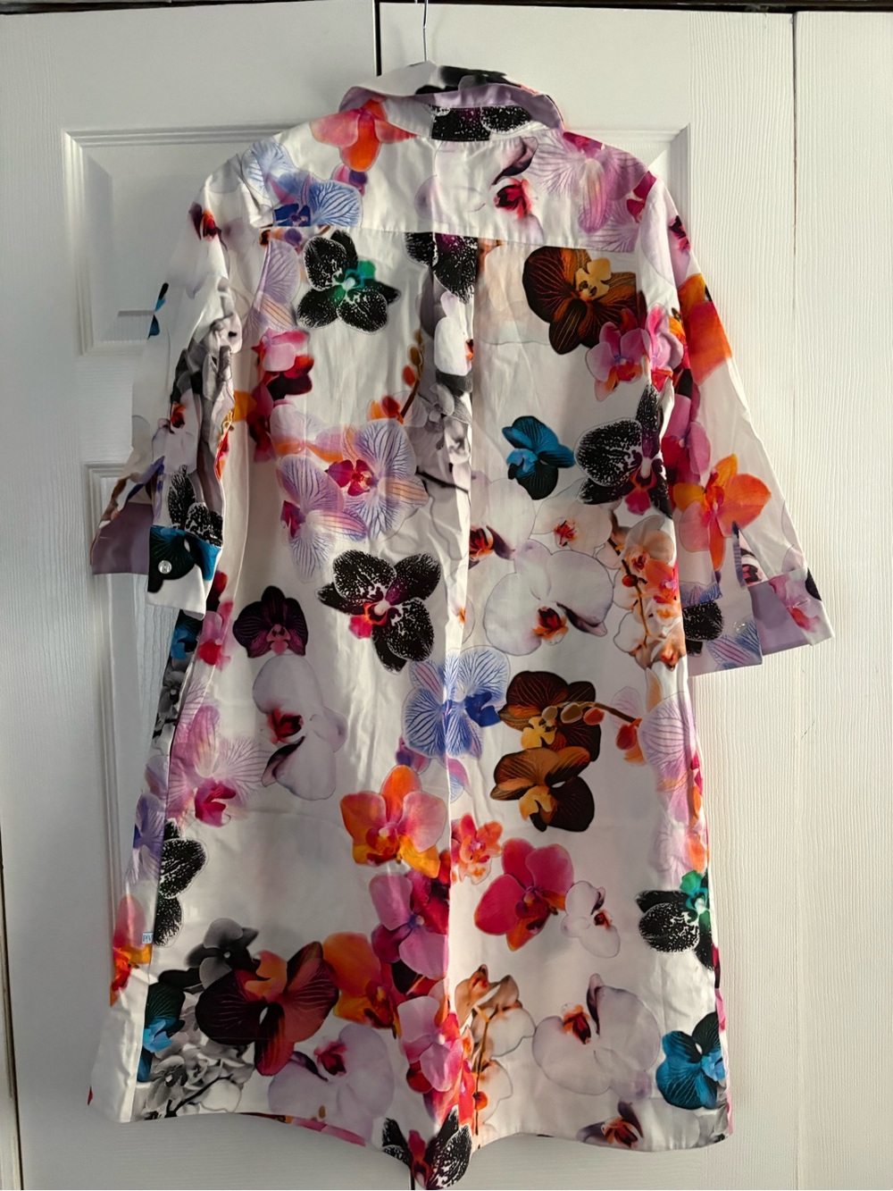 Midi Dress- White with Multicolor Orchid Print - Picture 2 of 3